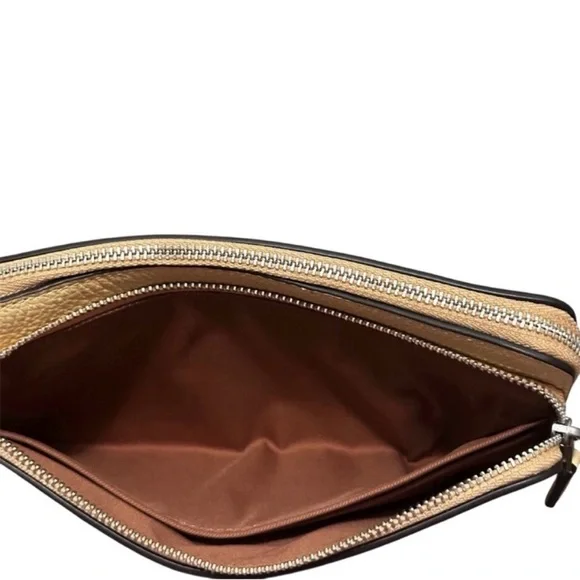 🌻 NWT! COACH Vanilla Yellow Double Zip Pebble Leather Wallet/Clutch/Wristlet - Picture 7 of 9